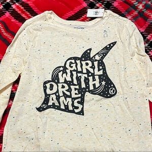 NWT- Old Navy 14/16 girls long sleeve t shirt, cream party color with unicorn